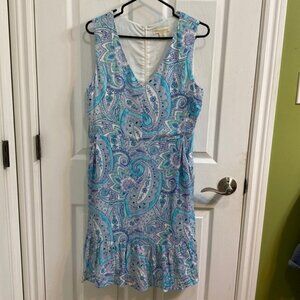 Cynthia Rowley Womens Dress Size 6 Blue Paisley Sleeveless Retro Pockets Summer
